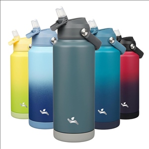 Insulated Water Bottle with Straw Lid, 32oz Stainless Steel Vacuum Metal Bottle with Silicone Handle